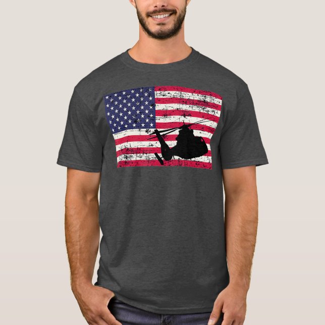 Patriotic AS365 Dauphin Helicopter American flagga T Shirt (Framsida)