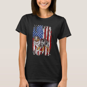 Patriotic Australian shepherd American Flagga 4:e T Shirt