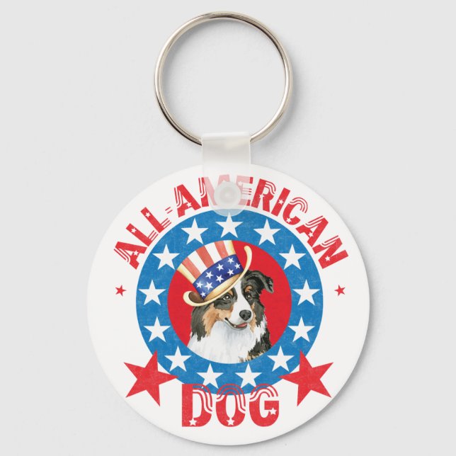 Patriotic Australian shepherd Nyckelring (Framsida)