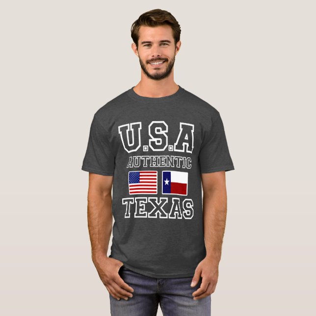 Patriotic Autentic Texas och American Flagga Anpas T Shirt (Hel framsida)