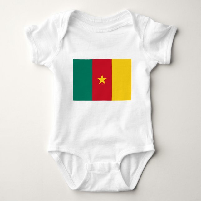 Patriotic baby bodykosti med flagga Kamerun T Shirt (Framsida)