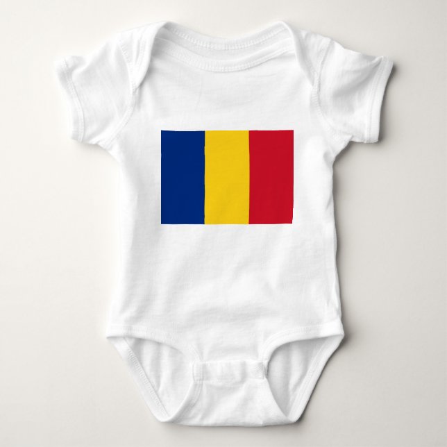 Patriotic baby bodykosti med flagga Rumänien T Shirt (Framsida)