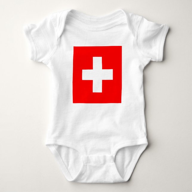 Patriotic baby bodykosti med flagga Schweiz T Shirt (Framsida)