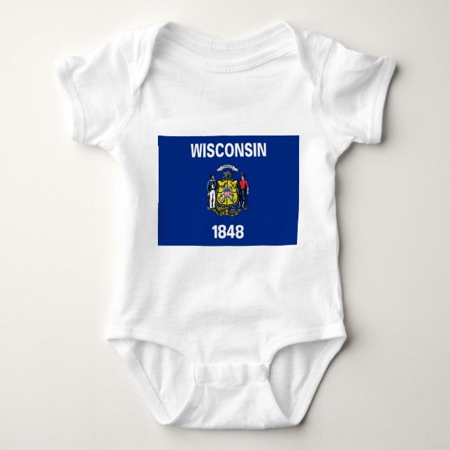 Patriotic baby bodykosti med flagga Wisconsin T Shirt (Framsida)