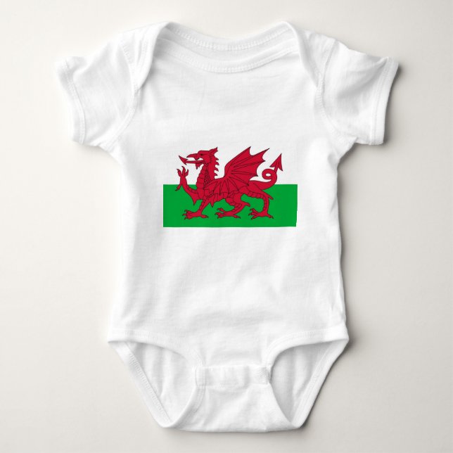 Patriotic baby bodykosti with flagga Wales, UK T Shirt (Framsida)