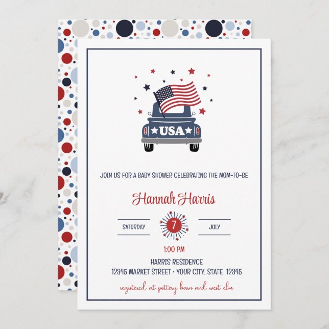 Patriotic Baby Shower Invitation Inbjudningar (Fram/baksida)