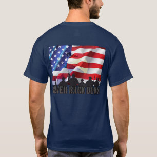 Patriotic Back Down Eagle Flagga and Soldiers T-shirt