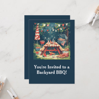Patriotic Backyard BBQ Scene – 4th of July Cookout Inbjudningar