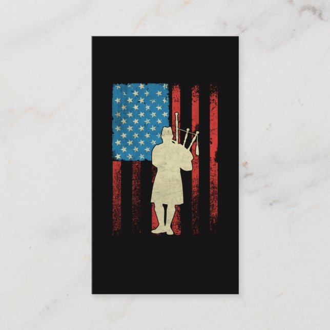 Patriotic Bagpiper American Flagga USA Bagpipes Visitkort (Framsida)