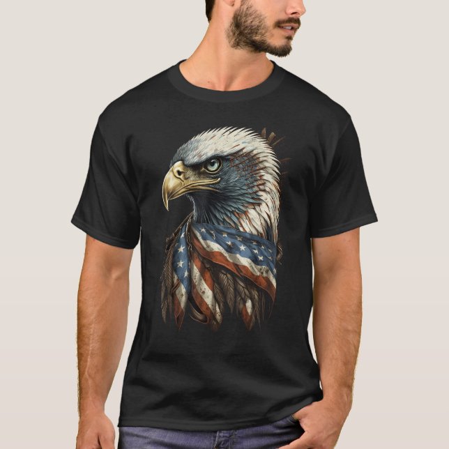 Patriotic Bald Eagle 4th Of July Men USA American  T Shirt (Framsida)