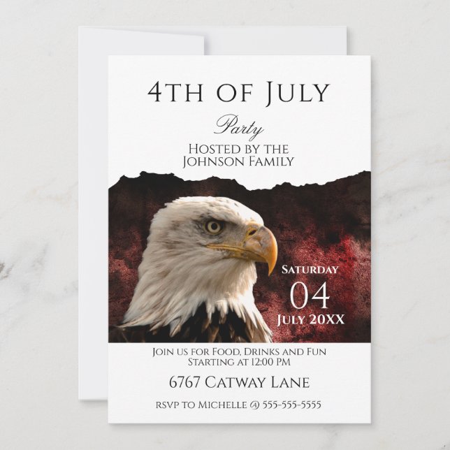 Patriotic Bald Eagle 4th of July Party Invitation Inbjudningar (Framsida)