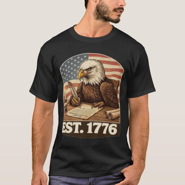 Patriotic Bald Eagle Founding Father 1776 T Shirt (Framsida)