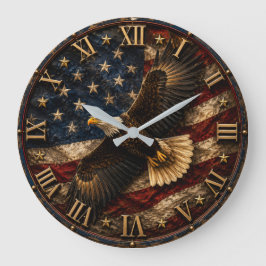 Patriotic Bald Eagle USA Freedom Flag Stor Klocka