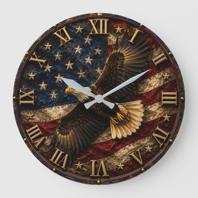 Patriotic Bald Eagle USA Freedom Flag Stor Klocka (Framsida)