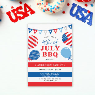 Patriotic Balloons 4:e juli BBQ Party Inbjudningar