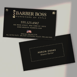 Patriotic Barber Barbershop Black och Guld Visitkort
