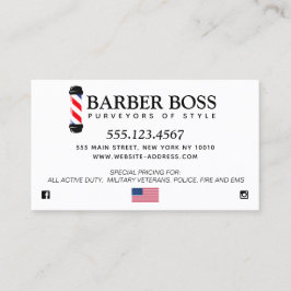 Patriotic Barber Shop Pole med amerikansk Flagga Visitkort
