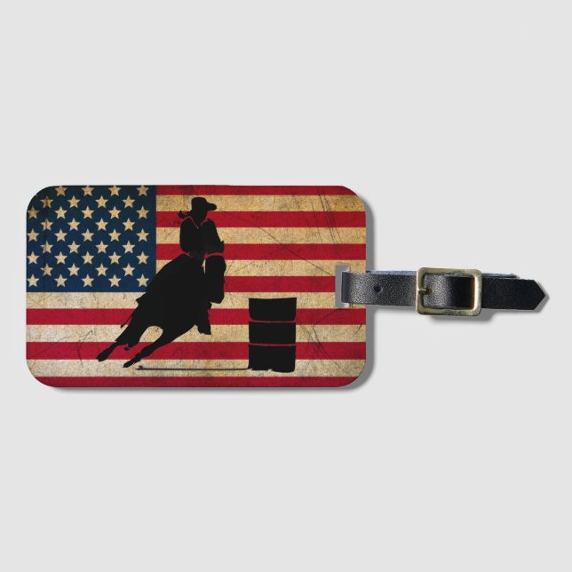 Patriotic Barrel Tävla American Flagga Horse Bagagebricka (Framsida horisontal)