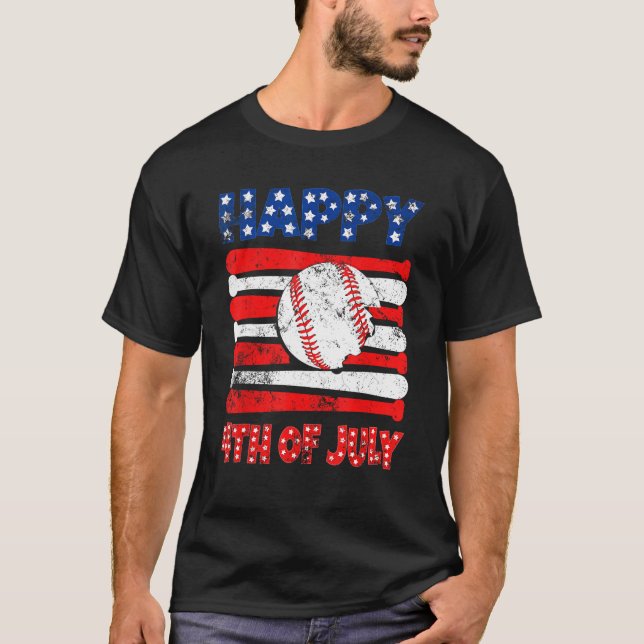 Patriotic Baseball 4:e juli Manar USA American Fl T Shirt (Framsida)