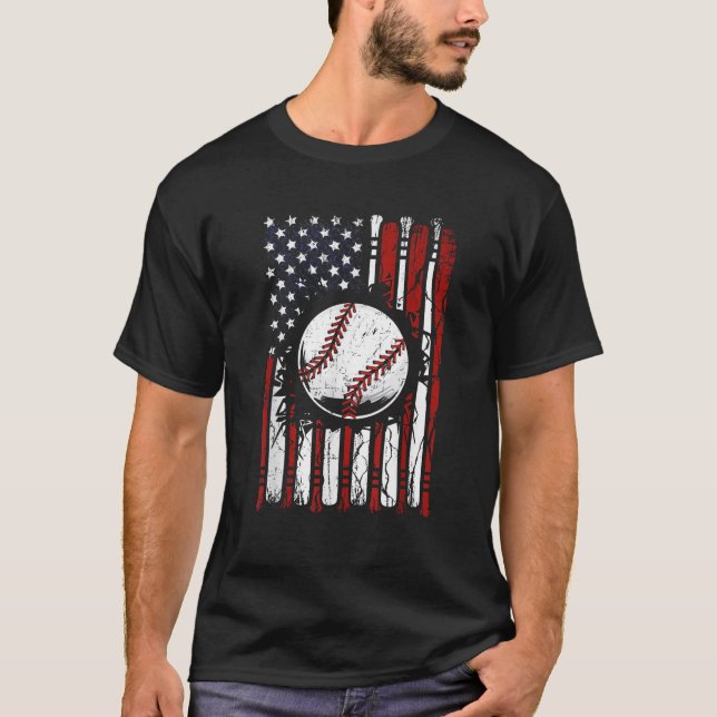 Patriotic Baseball 4:e juli USA amerikansk Flagga T Shirt (Framsida)
