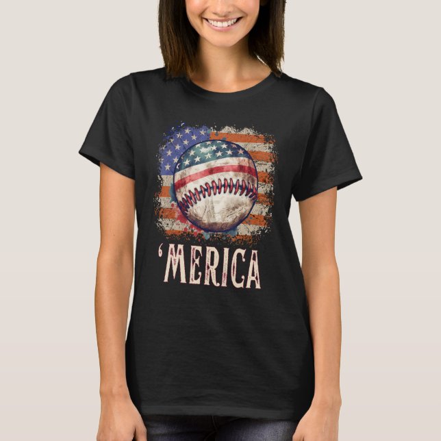 Patriotic Baseball 4 juli Merica USA T Shirt (Framsida)