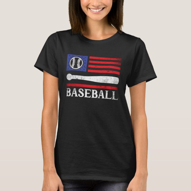 Patriotic Baseball 4 juli, US Flagga Baseball Fa T Shirt (Framsida)