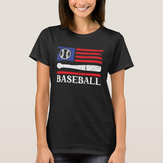 Patriotic Baseball 4 juli, US Flagga Baseball Fa T Shirt (Framsida)