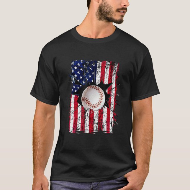 Patriotic Baseball 4th Of July Men USA American Fl T Shirt (Framsida)