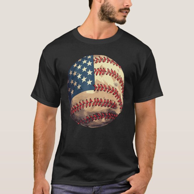 Patriotic Baseball 4th Of July USA American Flag T Shirt (Framsida)