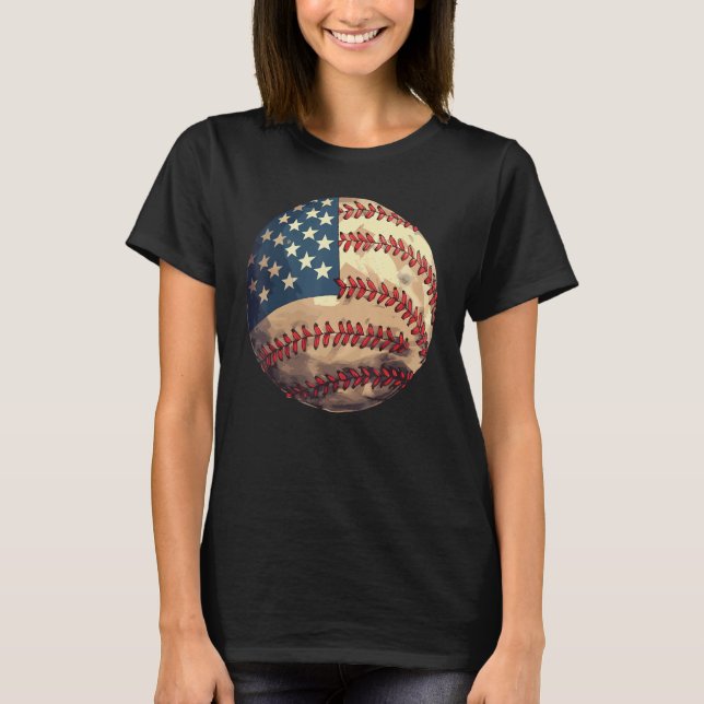 Patriotic Baseball 4th Of July USA American Flag T Shirt (Framsida)