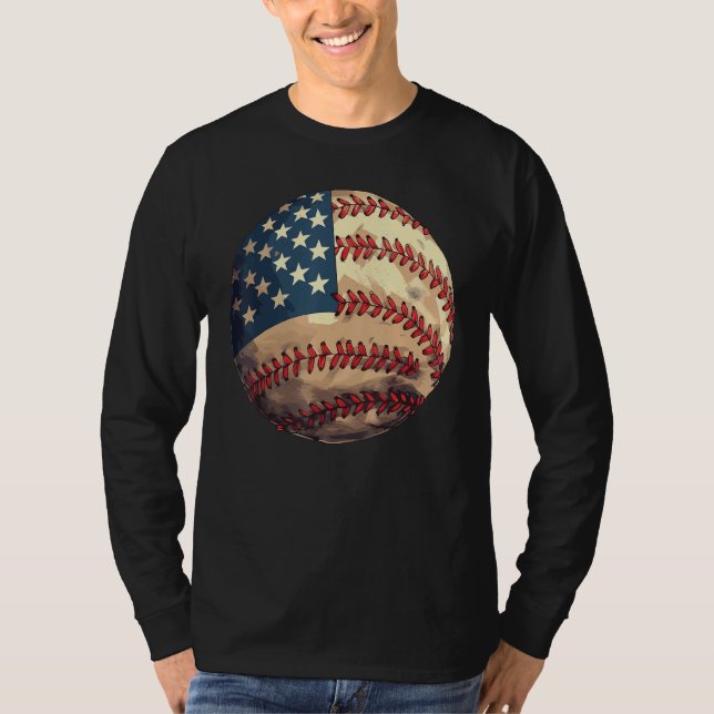 Patriotic Baseball 4th Of July USA American Flag T Shirt (Framsida)