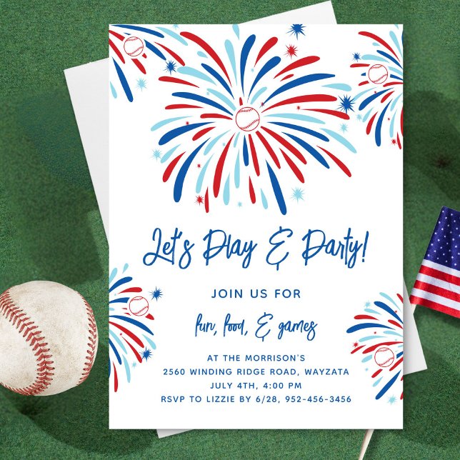 Patriotic Baseball & Fireworks 4:e juli Party Inbjudningar (Skapare uppladdad)