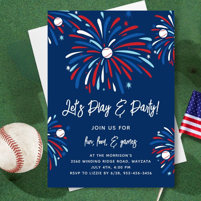 Patriotic Baseball & Fireworks 4:e juli Party Inbjudningar (Skapare uppladdad)