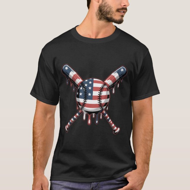 Patriotic Baseball Shirt American Flag Dripping Ba T (Framsida)