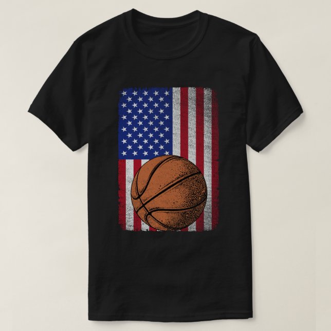 Patriotic Basketball 4:e juli amerikanska Flagga T Shirt (Design framsida)