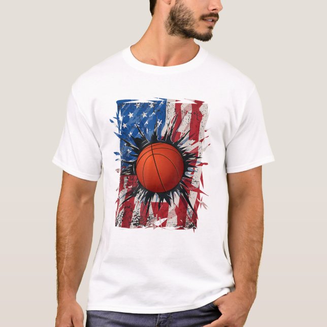 Patriotic Basketball 4th Of July T Shirt (Framsida)