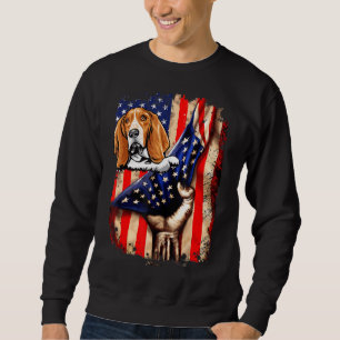 Patriotic Basset Hound American Flagga Hund Lång Ärmad Tröja