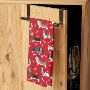 Patriotic Basset Hound Kitchen Towel Kökshandduk