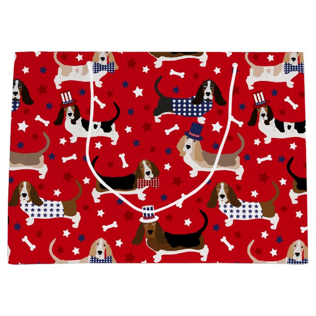Patriotic Basset Hound Large Gift Bag (Framsidan)