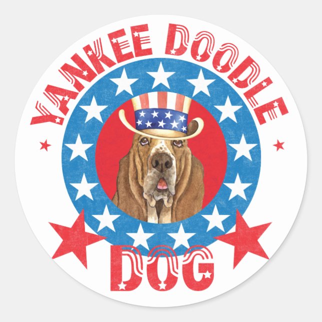 Patriotic Basset Runt Klistermärke (Framsida)