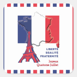 Patriotic BASTILLE DAY Fransk Flagga Fyrkantigt Klistermärke