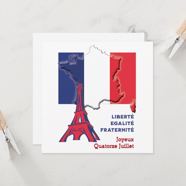 Patriotic BASTILLE DAY Fransk Flagga Kort (Fram/Back In Situ)