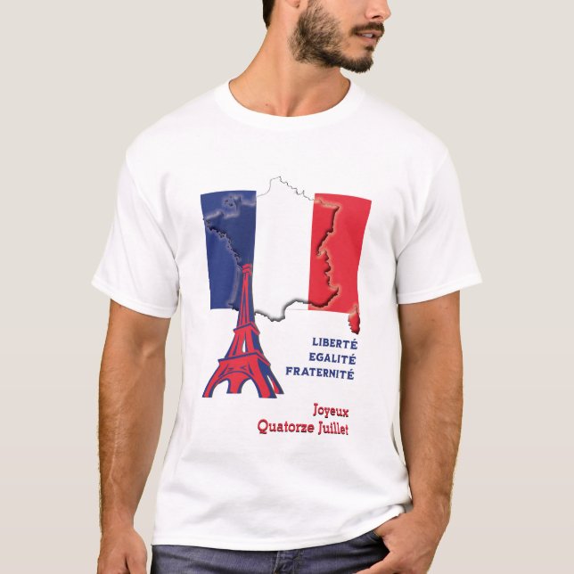 Patriotic BASTILLE DAY Fransk Flagga T Shirt (Framsida)