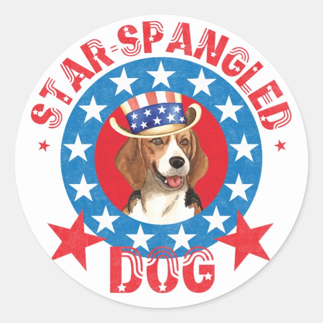 Patriotic Beagle Runt Klistermärke (Framsida)