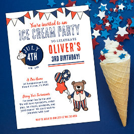 Patriotic Bear Ice Cream Party Birthday Inbjudningar