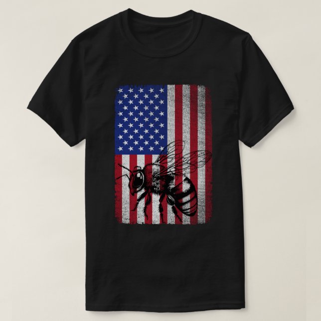 Patriotic Bee USA amerikanska Flagga biodling T Shirt (Design framsida)
