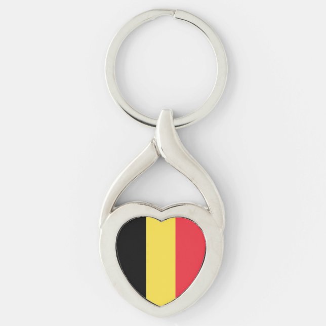 Patriotic Belgium Flagga Keychain Twisted Heart Silverfärgad Nyckelring (Framsidan)