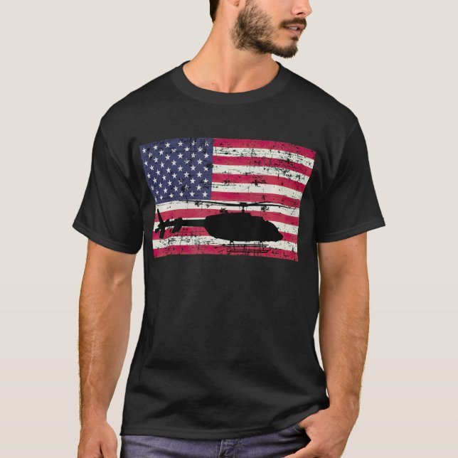 Patriotic Bell 407 helikopter American flagga T-Sh T Shirt (Framsida)