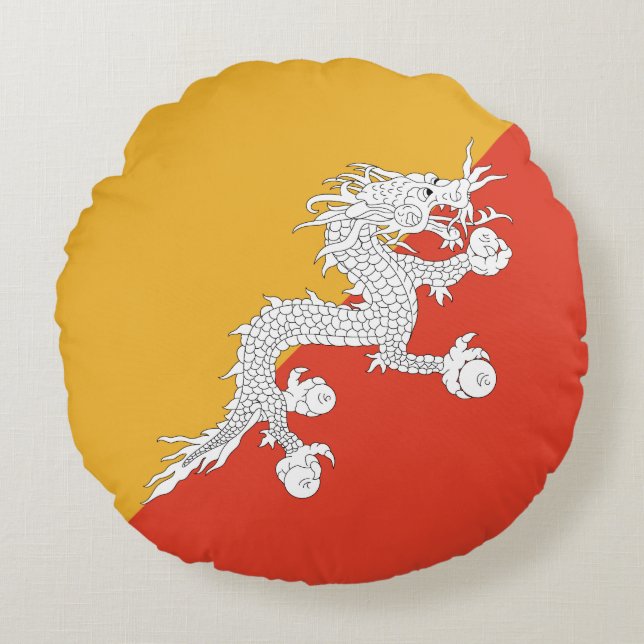 Patriotic Bhutan Flagga Rund Kudde (Framsidan)