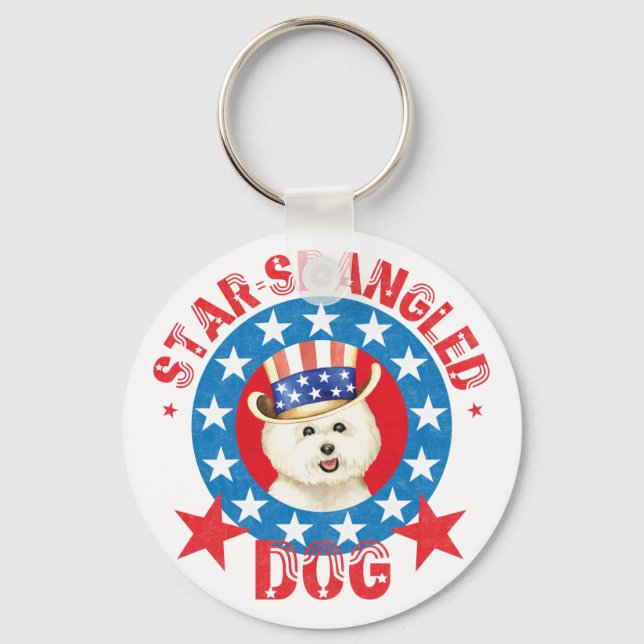 Patriotic Bichon Frise Keychain Nyckelring (Framsida)